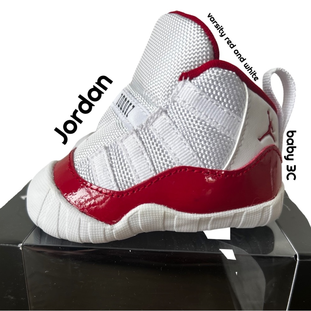 NIB Jordan 11 Crib Bootie Baby Shoes in Red and White